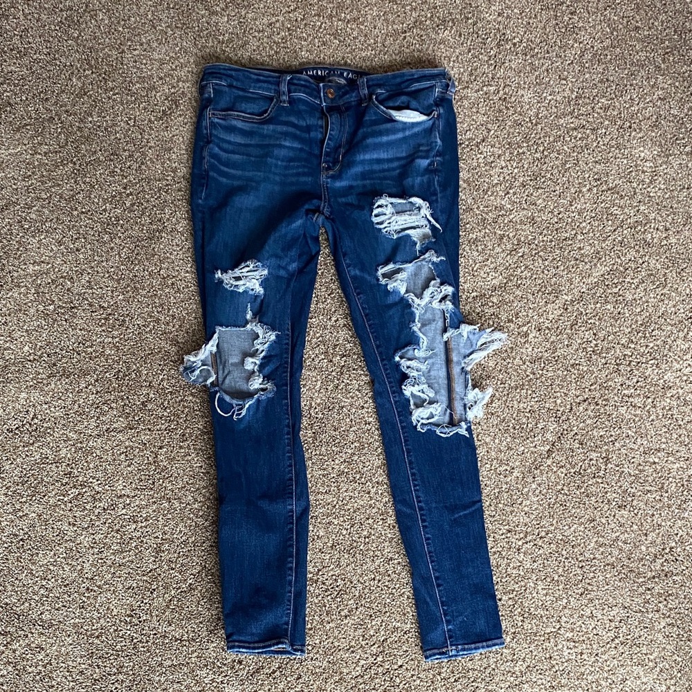 American Eagle Outfitters Ripped Dark Blue Skinny Jeans
